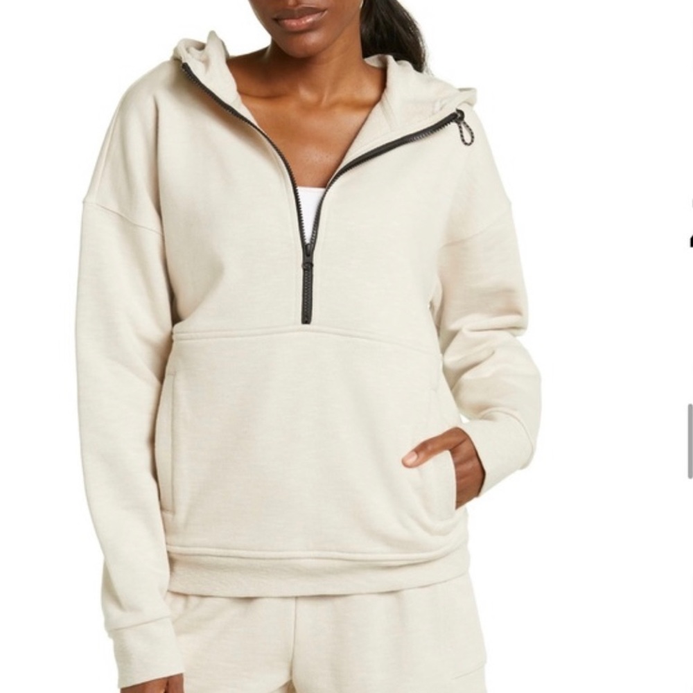 Zella Cream Half-Zip Hooded Sweatshirt